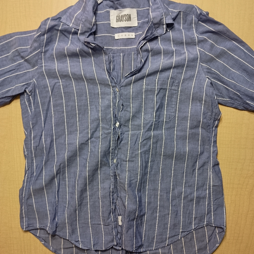 Grayson The Hero Blue and White Striped Button Down Shirt Size 01